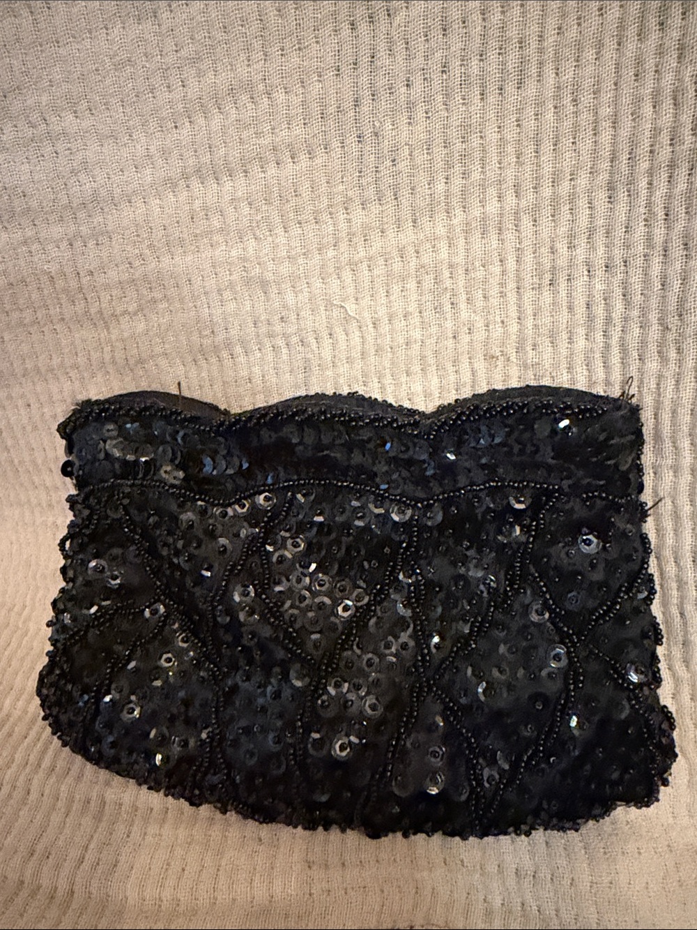 Vintage La Regale Black Beaded Sequin Evening Clutch Purse Handmade Macau